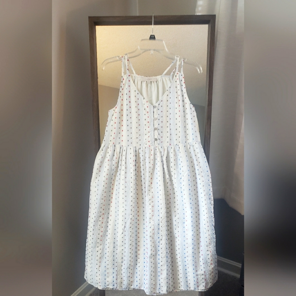 LOFT- Dress, size 4, white with red and blue pattern. Never worn